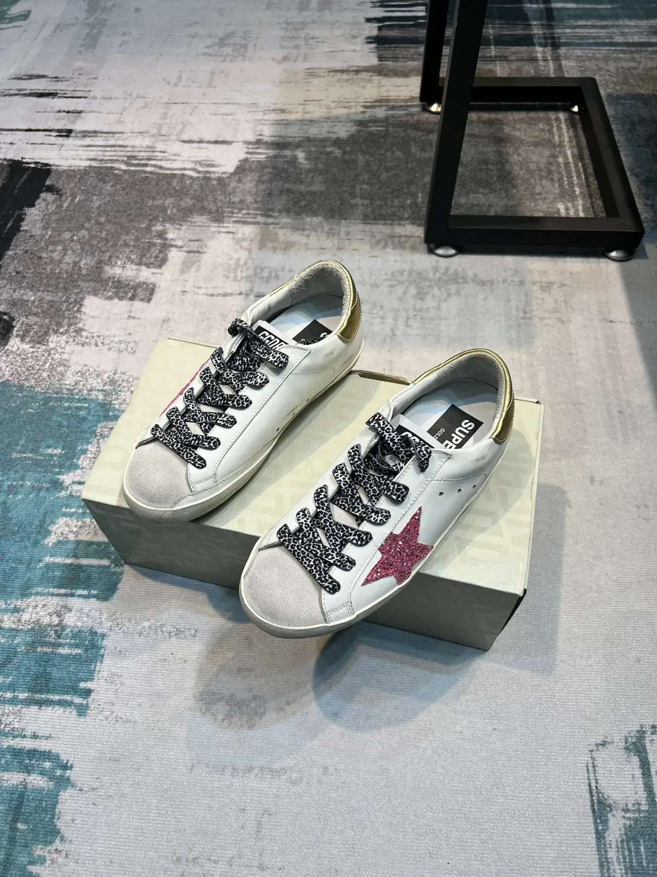Golden Goose Superstar rosa brilhante estrela leopardo renda lifestyle sneaker 4