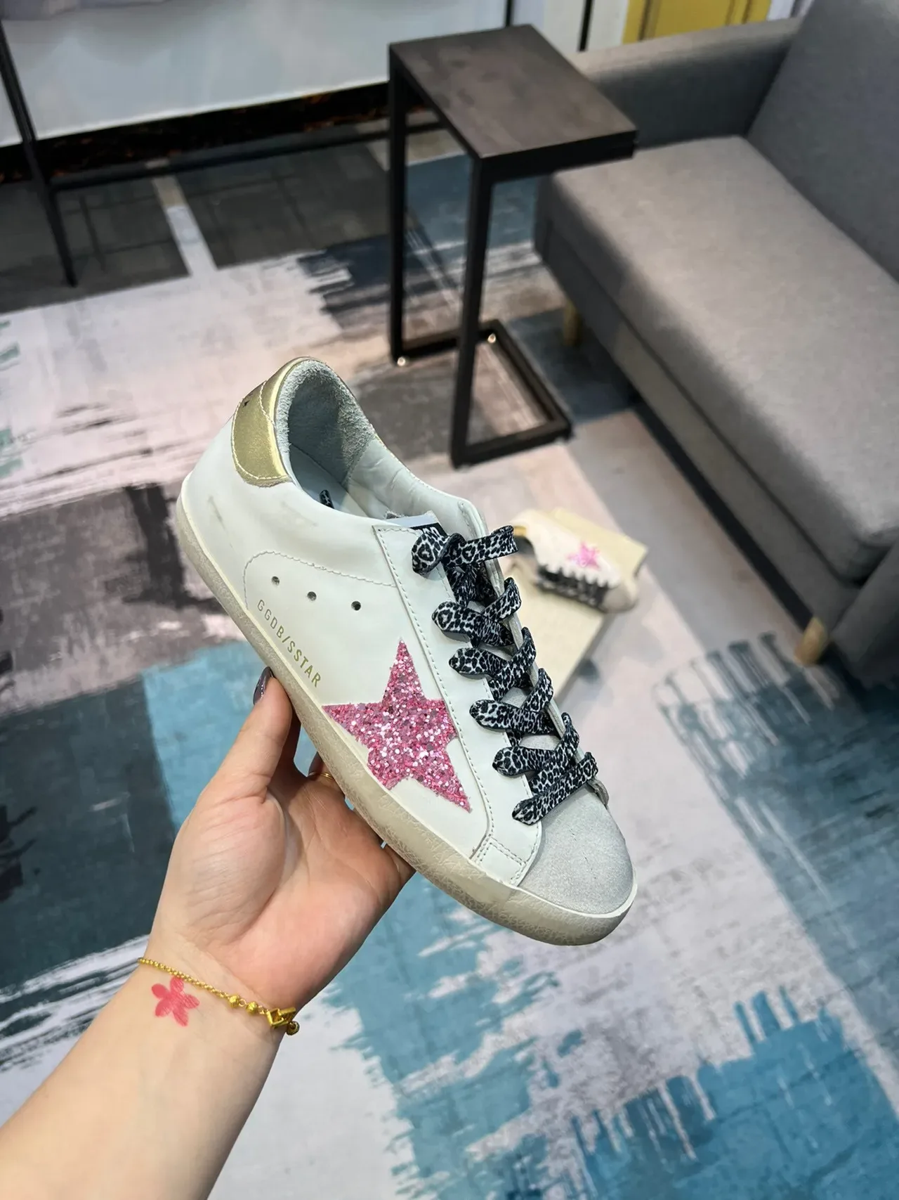 Golden Goose Superstar rosa brilhante estrela leopardo renda lifestyle sneaker 6