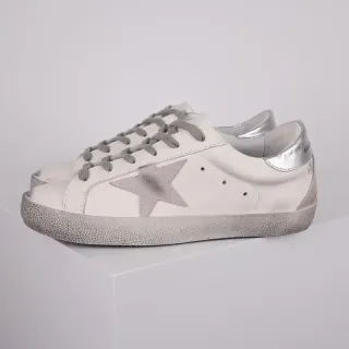 Golden Goose Superstar White Gray Distressed Rubber Sole Metallic Heel Tab Lifestyle Sneakers