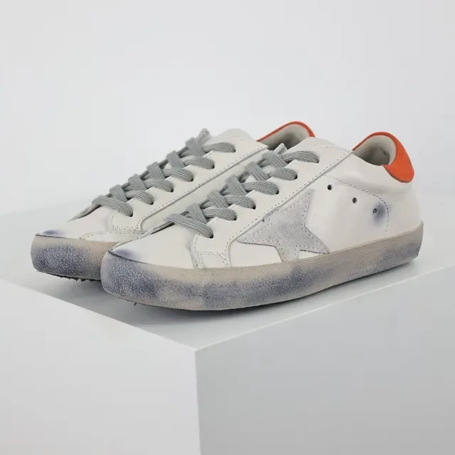 Golden Goose Superstar White Orange Distressed Sole Star Side Patch Lifestyle Sneakers 2