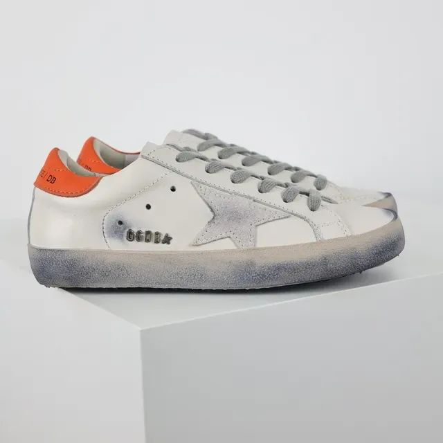 Golden Goose Superstar White Orange Distressed Sole Star Side Patch Lifestyle Sneakers 3