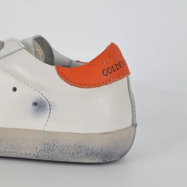 Golden Goose Superstar White Orange Distressed Sole Star Side Patch Lifestyle Sneakers 4