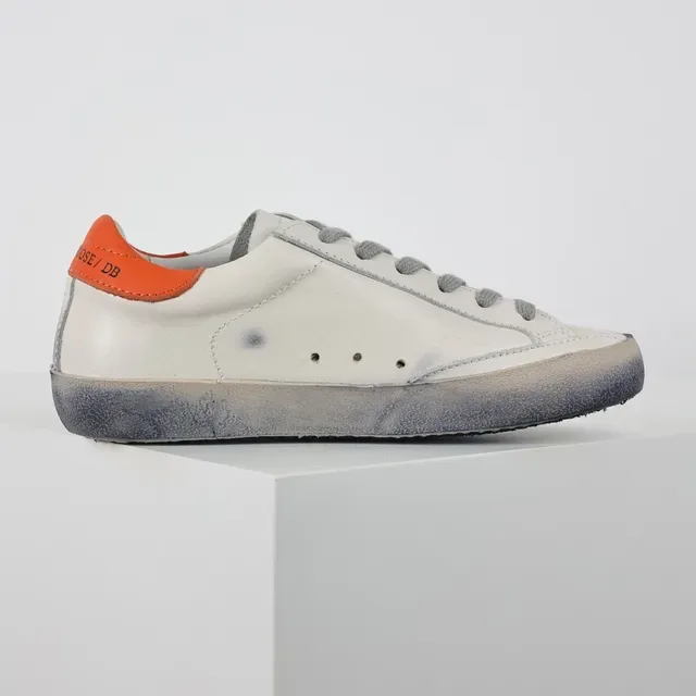 Golden Goose Superstar White Orange Distressed Sole Star Side Patch Lifestyle Sneakers 7
