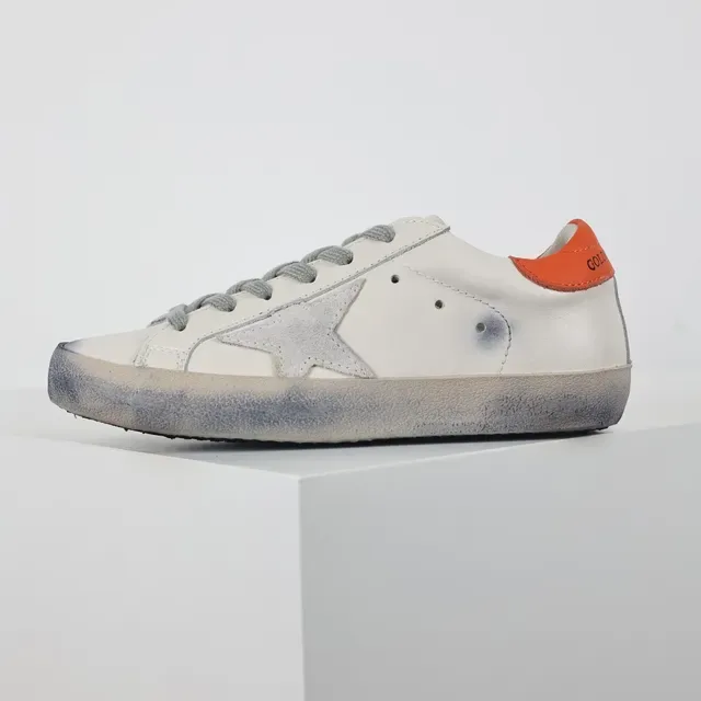 Golden Goose Superstar White Orange Distressed Sole Star Side Patch Lifestyle Sneakers 9