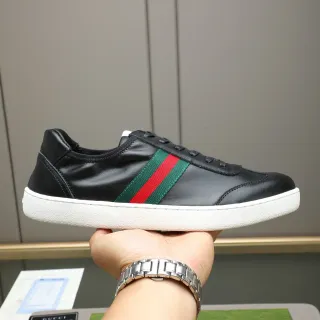 Gucci Ace Black Leather Web Stripe Lifestyle Sneakers