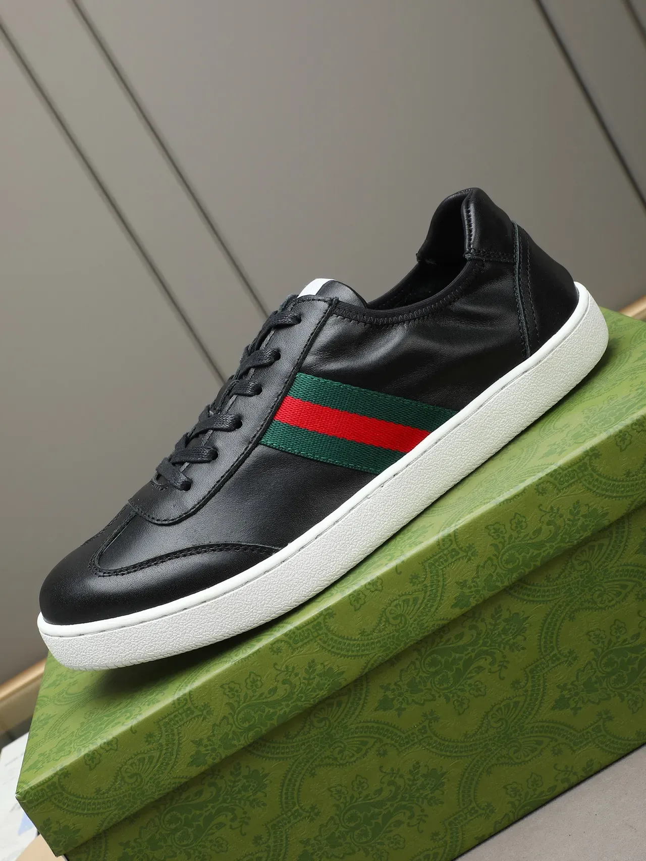 Gucci Ace Black Leather Web Stripe Lifestyle Sneakers 2