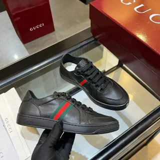 Gucci Ace Black Multicolor Leather Upper Web Stripe Detail Lifestyle Sneakers
