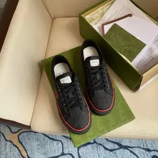 Gucci Ace Black Red Low-Top Canvas-Like Upper Lifestyle Sneakers
