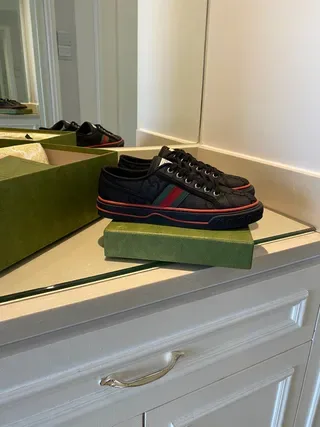 Gucci Ace Black Red Low-Top Canvas-Like Upper Lifestyle Sneakers 2
