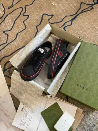 Gucci Ace Black Red Low-Top Canvas-Like Upper Lifestyle Sneakers 3