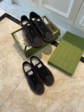 Gucci Ace Black Red Low-Top Canvas-Like Upper Lifestyle Sneakers 5