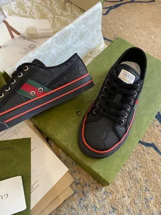 Gucci Ace Black Red Low-Top Canvas-Like Upper Lifestyle Sneakers 7