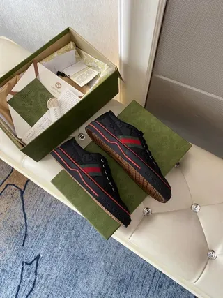 Gucci Ace Black Red Low-Top Canvas-Like Upper Lifestyle Sneakers 8