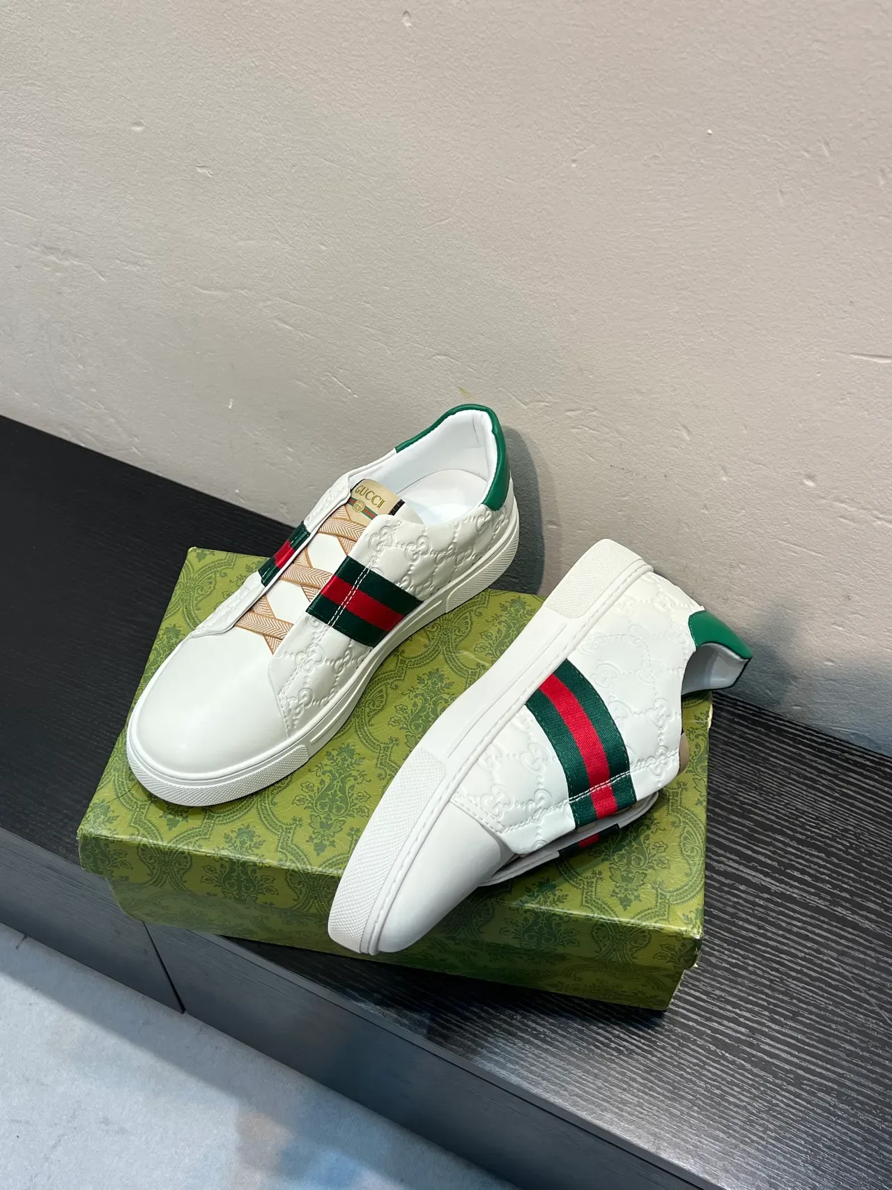 Gucci Ace Embossed GG Web Stripe Slip-On Lifestyle Sneakers 4