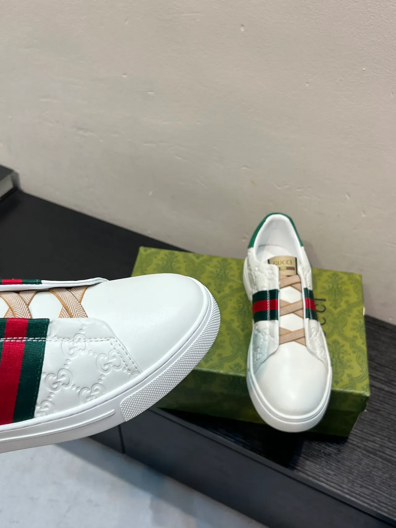 Gucci Ace Embossed GG Web Stripe Slip-On Lifestyle Sneakers 8