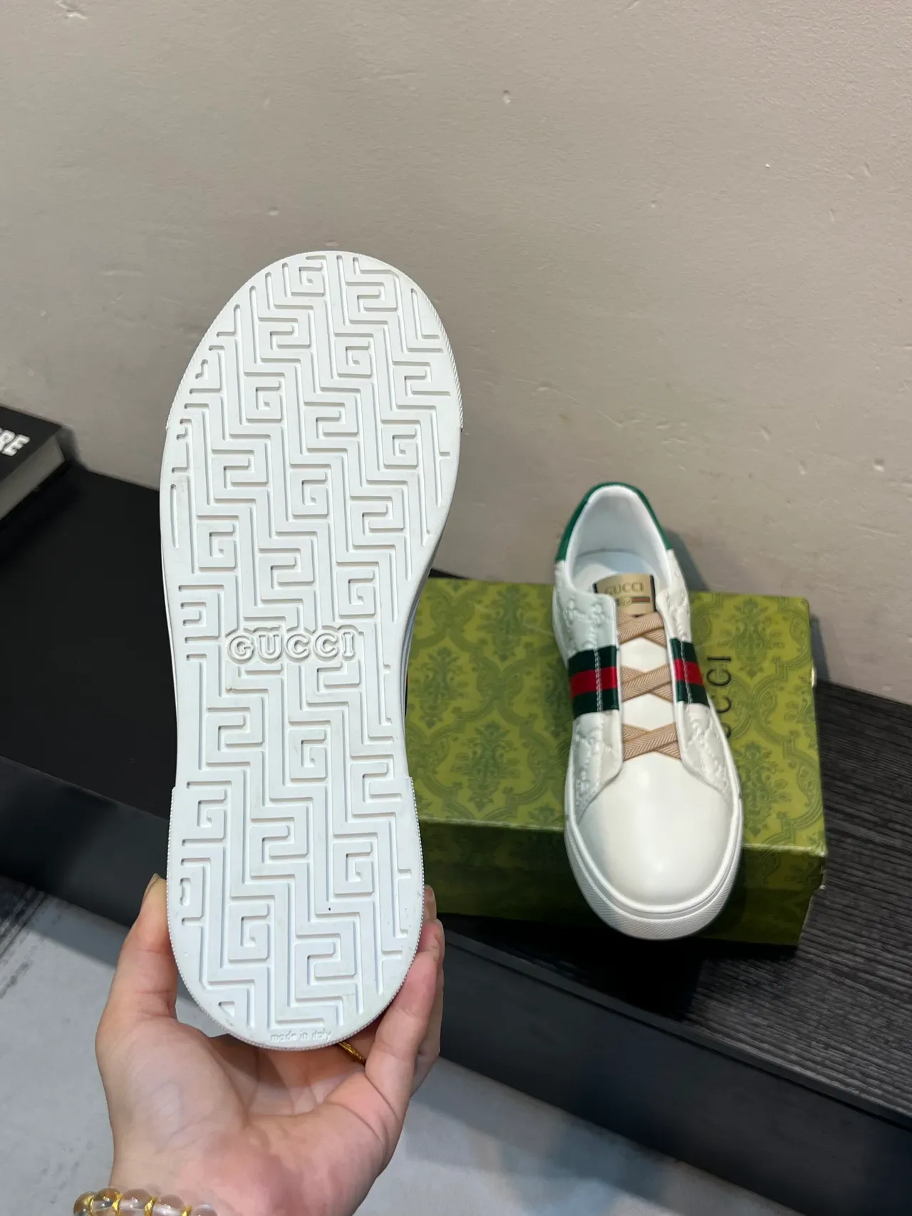 Gucci Ace Embossed GG Web Stripe Slip-On Lifestyle Sneakers 9