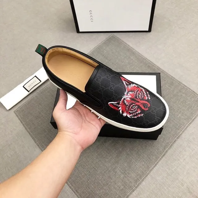 Gucci Ace Fox Embroidered Black and White Loafers 6