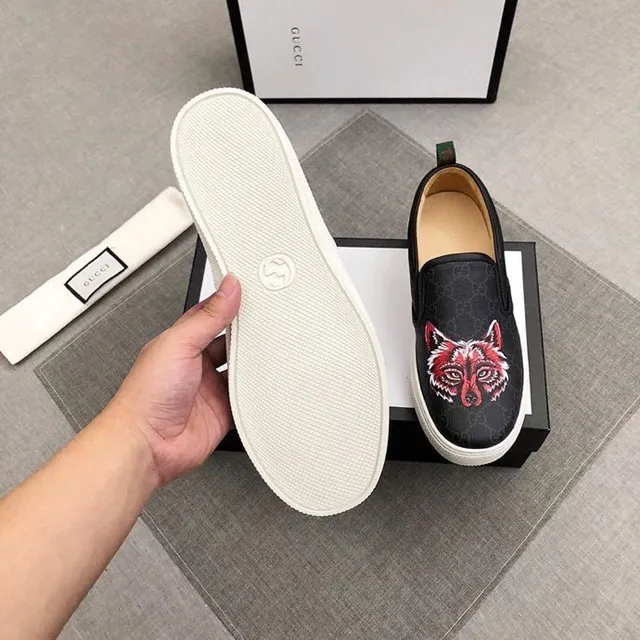 Gucci Ace Fox Embroidered Black and White Loafers 7