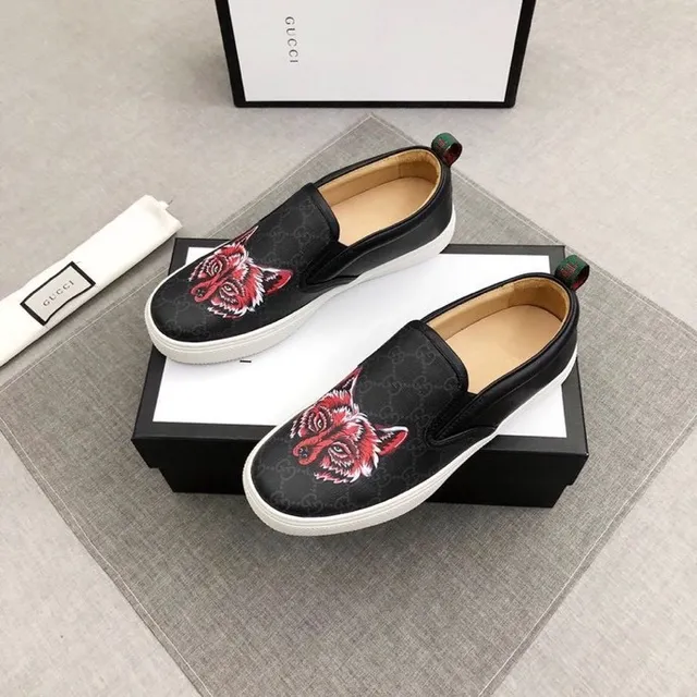 Gucci Ace Fox Embroidered Black and White Loafers 8
