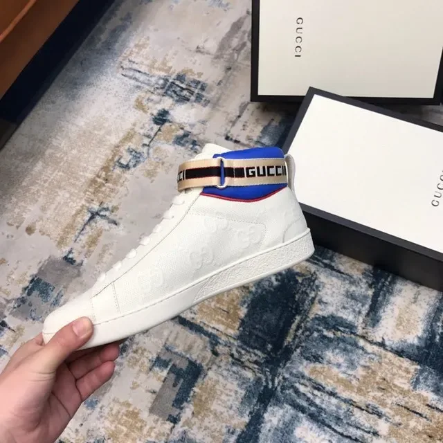 Gucci Ace High White Embossed GG Web-Trimmed Lifestyle Sneakers 8