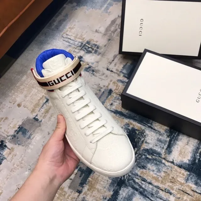 Gucci Ace High White Embossed GG Web-Trimmed Lifestyle Sneakers 9
