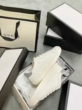 Gucci Ace Perforated Logo White Lifestyle Sneakers 2