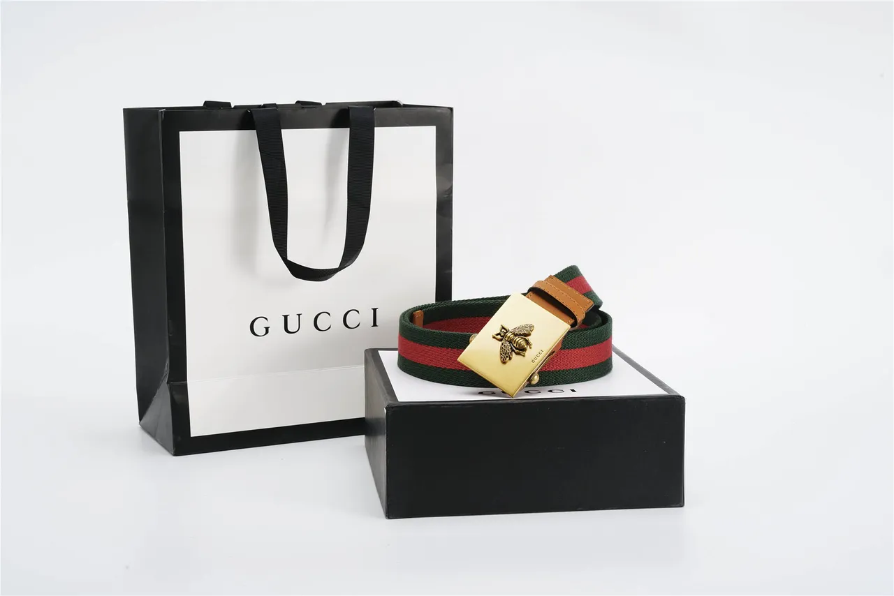 Gucci Cinto com Fivela de Abelha Verde Marrom Cinto Trançado Detalhe Listra Web Cinto Canvas 5