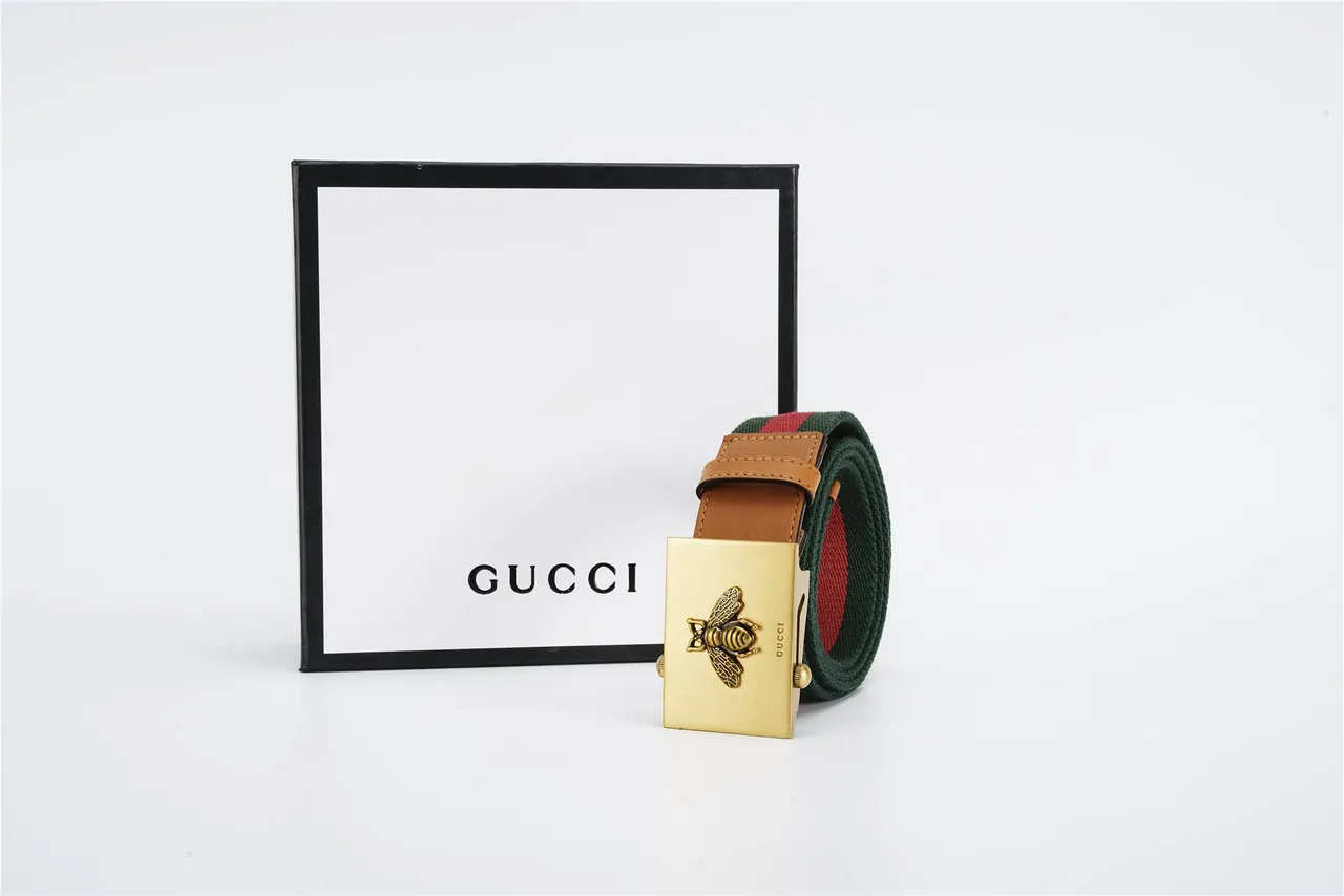Gucci Cinto com Fivela de Abelha Verde Marrom Cinto Trançado Detalhe Listra Web Cinto Canvas 6