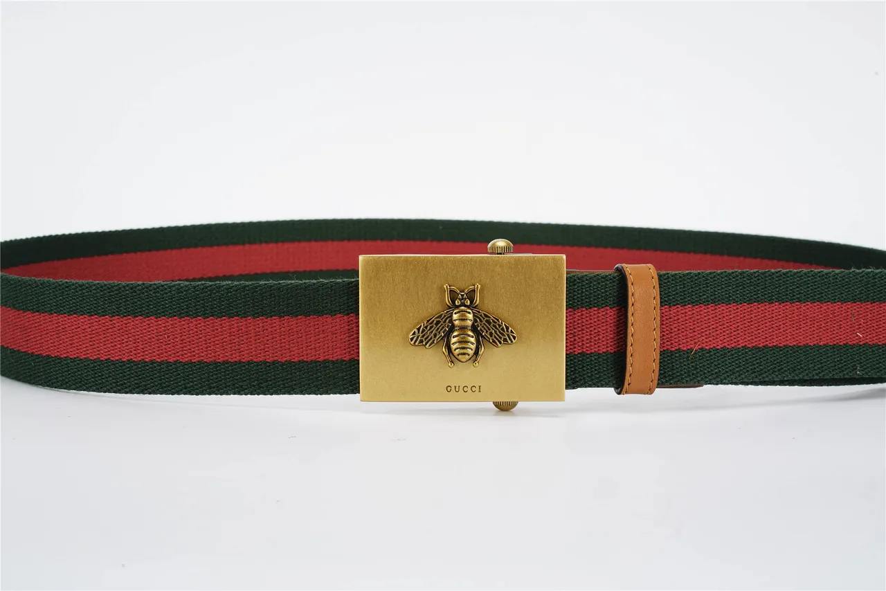 Gucci Cinto com Fivela de Abelha Verde Marrom Cinto Trançado Detalhe Listra Web Cinto Canvas 8