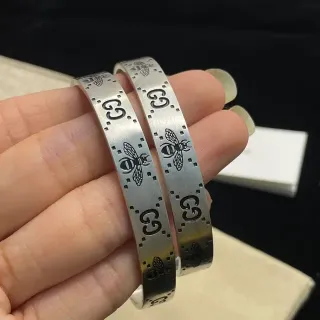 Gucci Bee GG Engraved Silver Rigid Bracelets