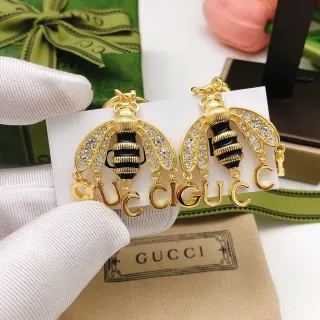 Gucci Bee Gold Black Crystal-Embellished Wings Earrings