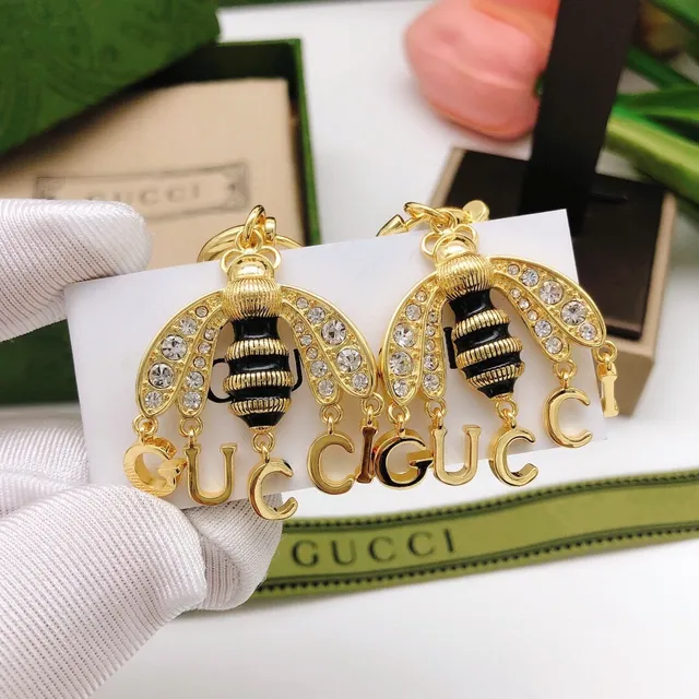 Gucci Bee or noir boucles d'oreilles ornées de cristaux ailes 2