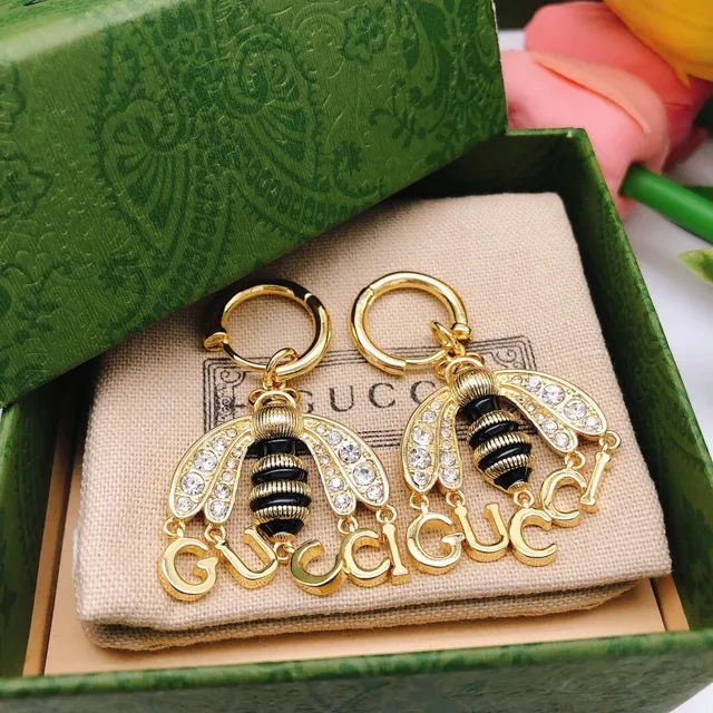 Gucci Bee or noir boucles d'oreilles ornées de cristaux ailes 5