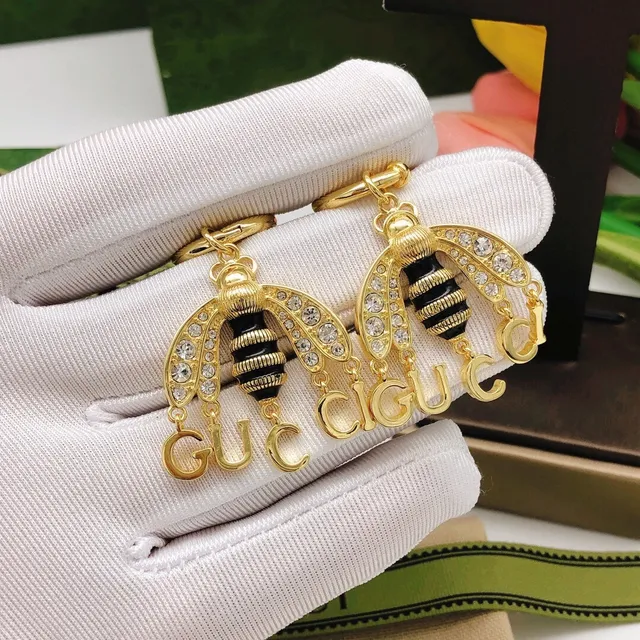 Gucci Bee or noir boucles d'oreilles ornées de cristaux ailes 7