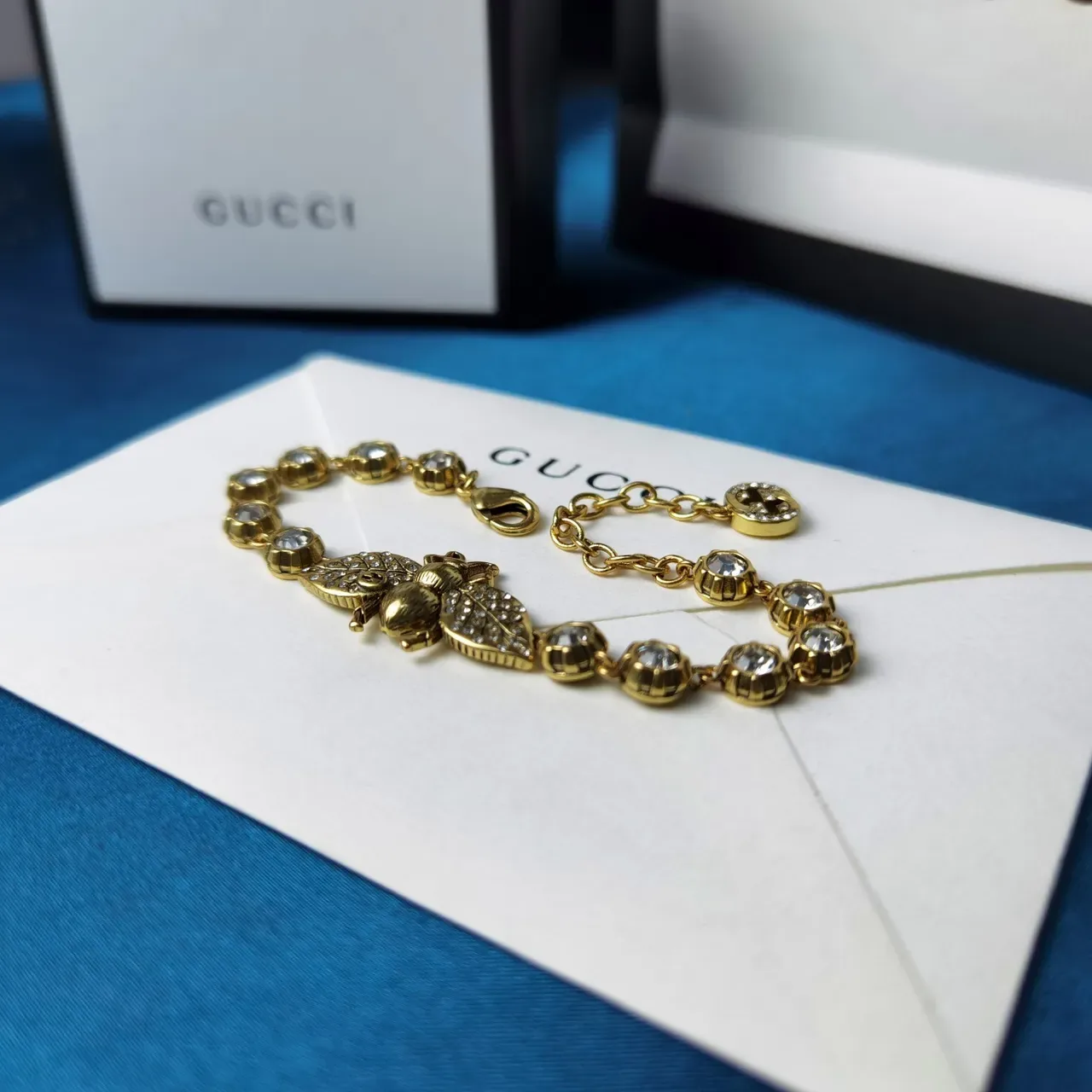 Bracelet Gucci Motif Abeille Set Cristal Ton Or 5