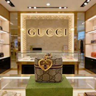 Gucci Beige Brown Cylindrical GG Monogram Canvas Bucket Bag
