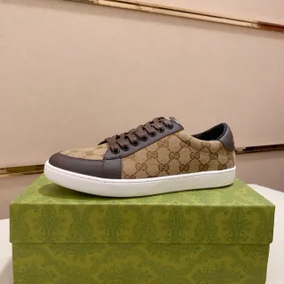 Gucci Beige Brown GG Monogram Canvas Leather Accents Lifestyle Sneakers