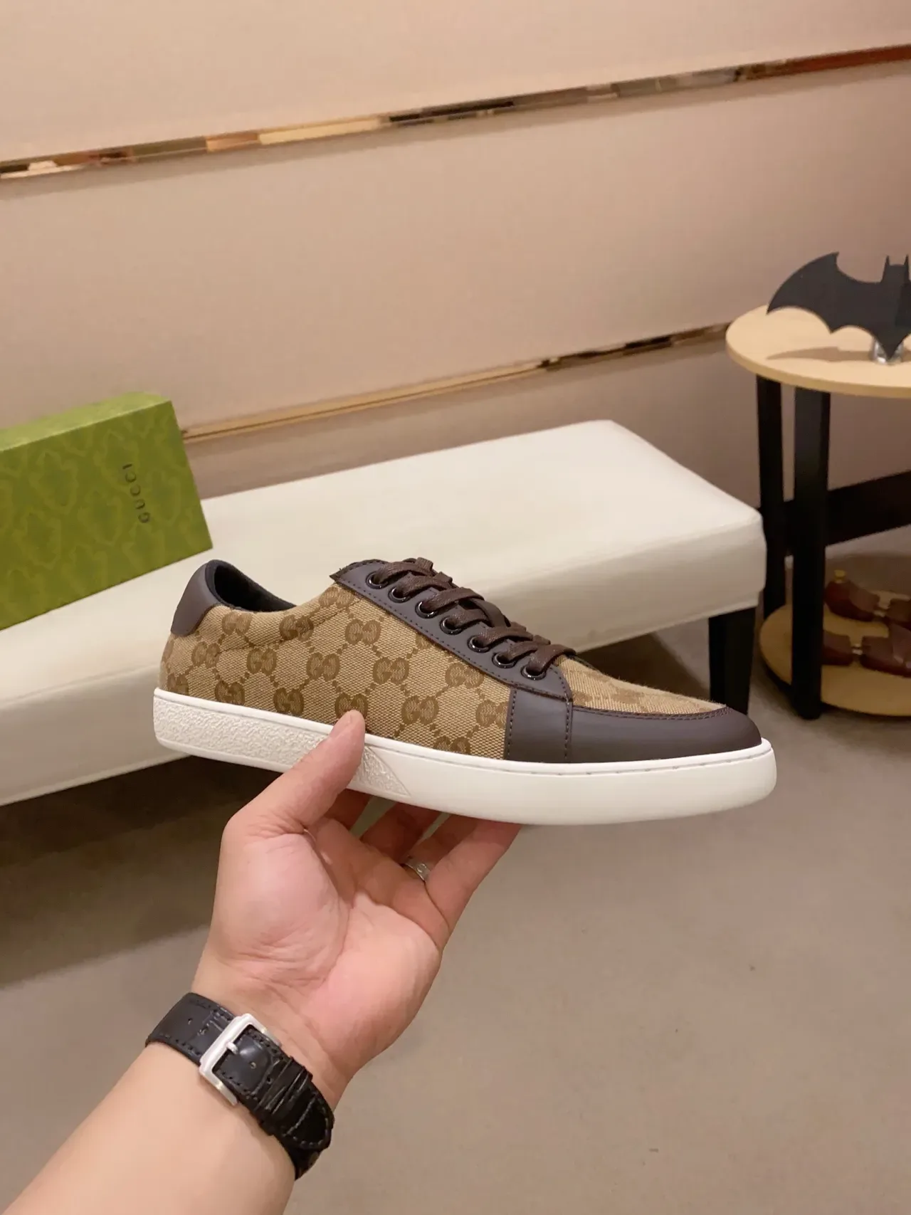 Gucci Beige Brown GG Monogram Canvas Leather Accents Lifestyle Sneakers 4