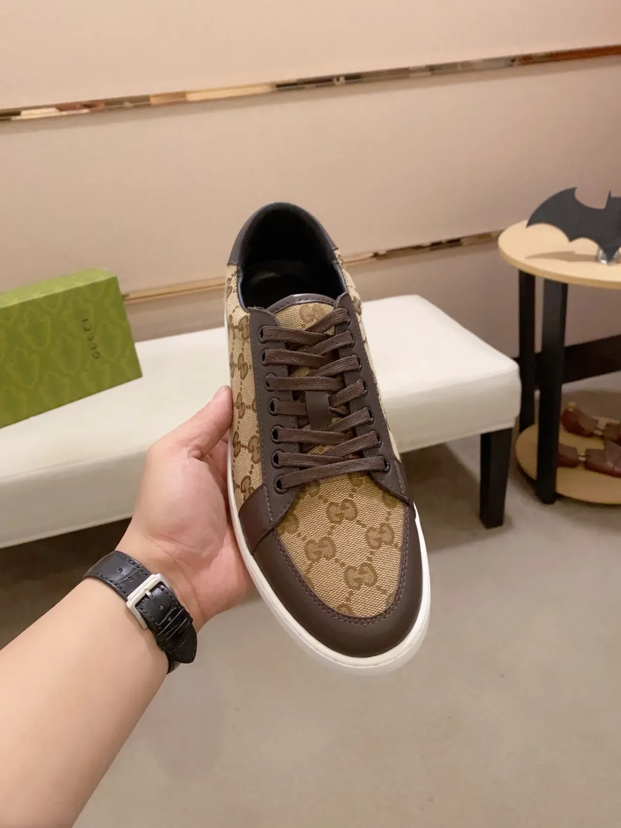 Gucci Beige Brown GG Monogram Canvas Leather Accents Lifestyle Sneakers 5