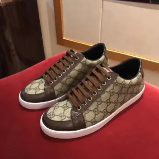 Gucci Beige Brown GG Monogram Canvas Leather Overlays Lifestyle Sneakers