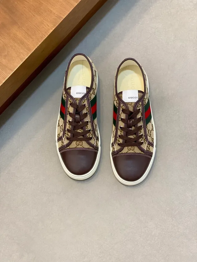 Gucci Bege Marrom GG Monogram Canvas Web Stripe Tênis Lifestyle 5