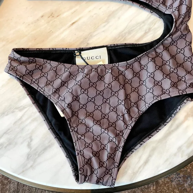 Gucci Beige Brown One-Shoulder Side Cutout Swimwear 2