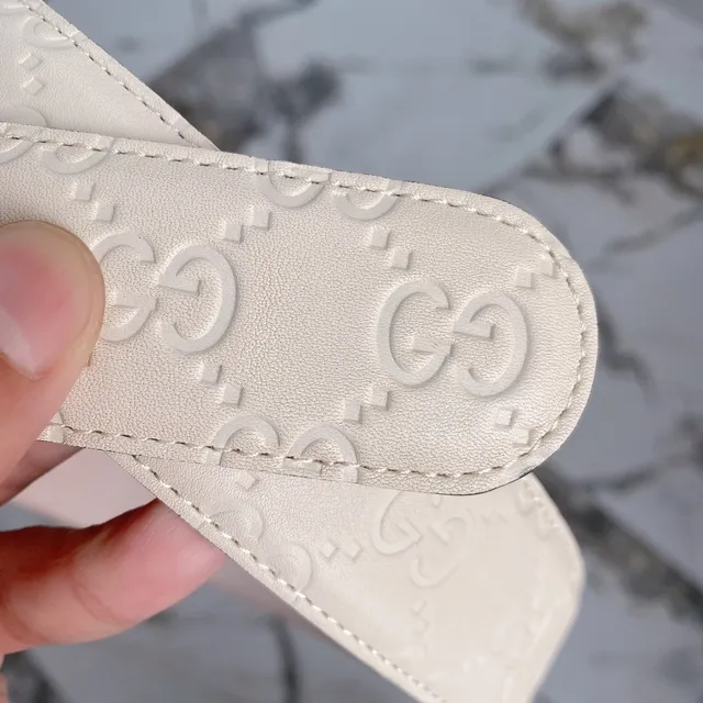 Gucci Beige Gold Embossed GG Monogram Double G Buckle Leather Belt 5