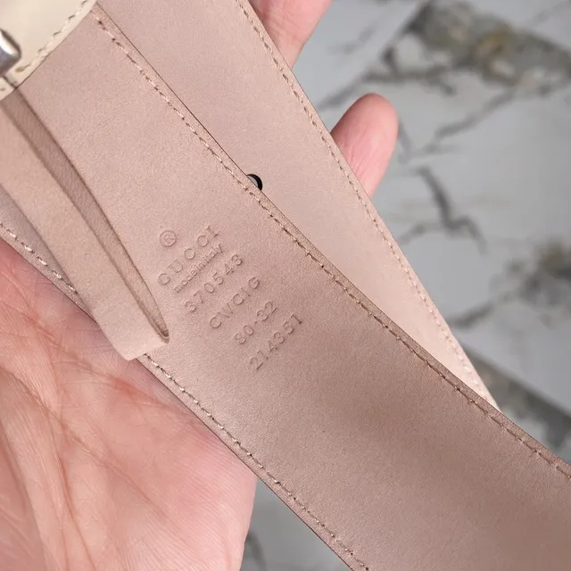 Gucci Beige Gold Embossed GG Monogram Double G Buckle Leather Belt 7