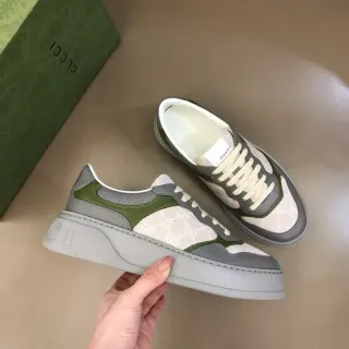 Gucci Beige Green GG Monogram Canvas Upper Olive Leather Overlays Lifestyle Sneakers