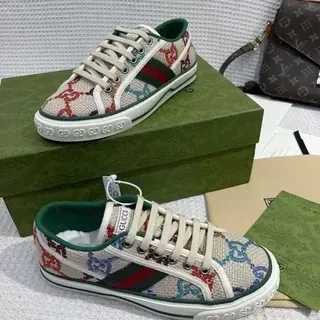 Gucci Beige Multicolor Textile Upper GG Monogram Embroidery Lifestyle Sneakers