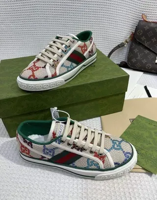 Gucci Beige Multicolor Textile Upper GG Monogram Embroidery Lifestyle Sneakers 1
