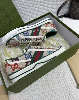 Gucci Beige Multicolor Textile Upper GG Monogram Embroidery Lifestyle Sneakers 6