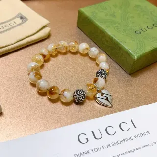 Gucci Beige Silver Beaded Amber-and-White Stone Bracelet