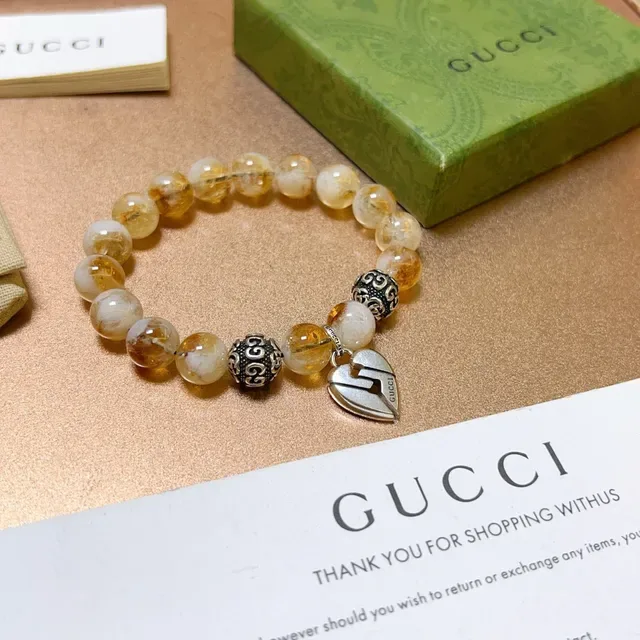 Gucci Beige Silver Beaded Amber-and-White Stone Bracelet 4